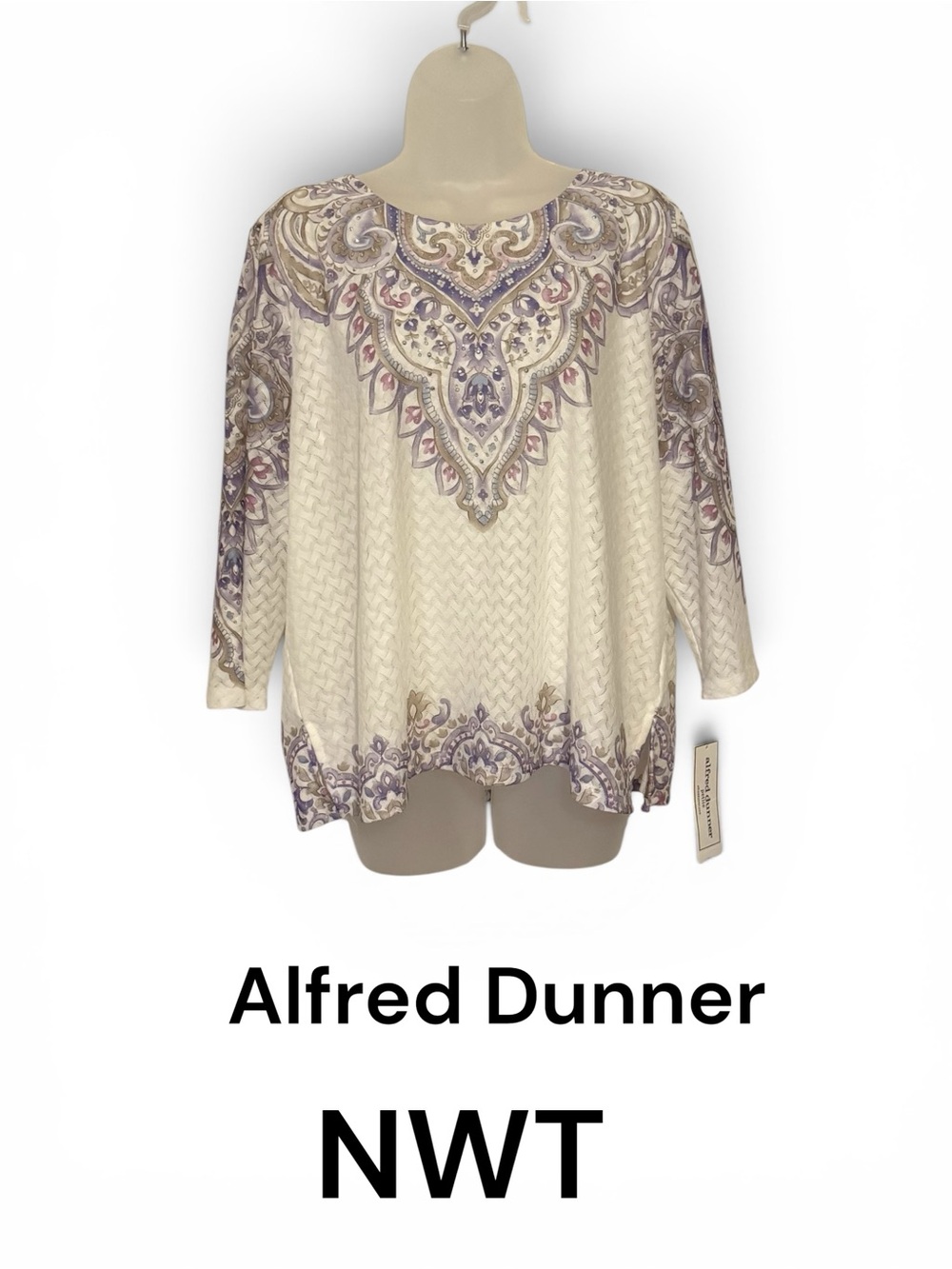 Alfred Dunner Cream Paisley Print Long Sleeve Top